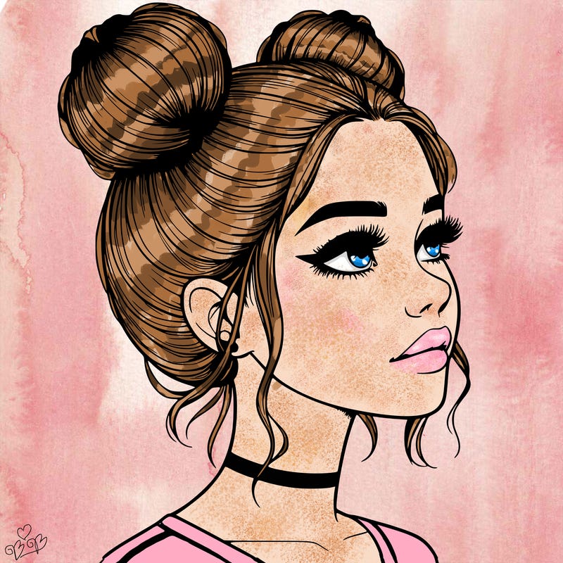 realistic girl with buns on the top of her head