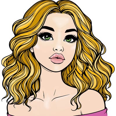 realistic girl with wavy hair and lips