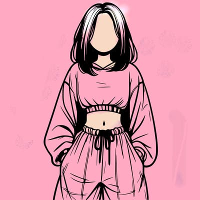 realistic girl faceless with baggy pants and a crop top