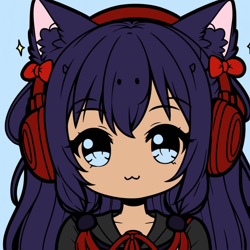 cute anime girl with cat ears and headphones