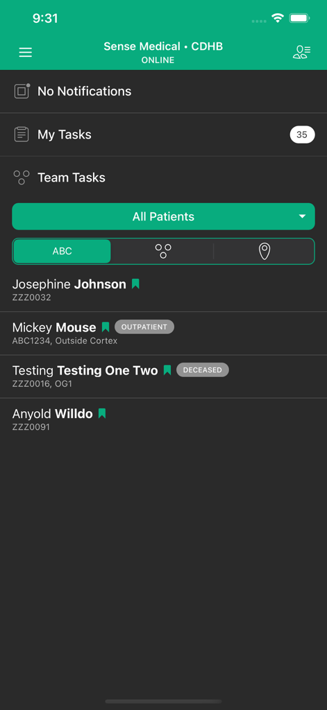 Cortex mobile app dashboard displaying patient list and clinical tasks for care coordination