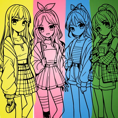 teen manga girls group of 4