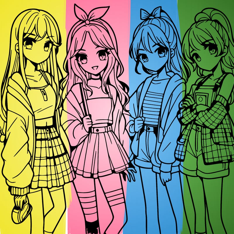 teen manga girls group of 4