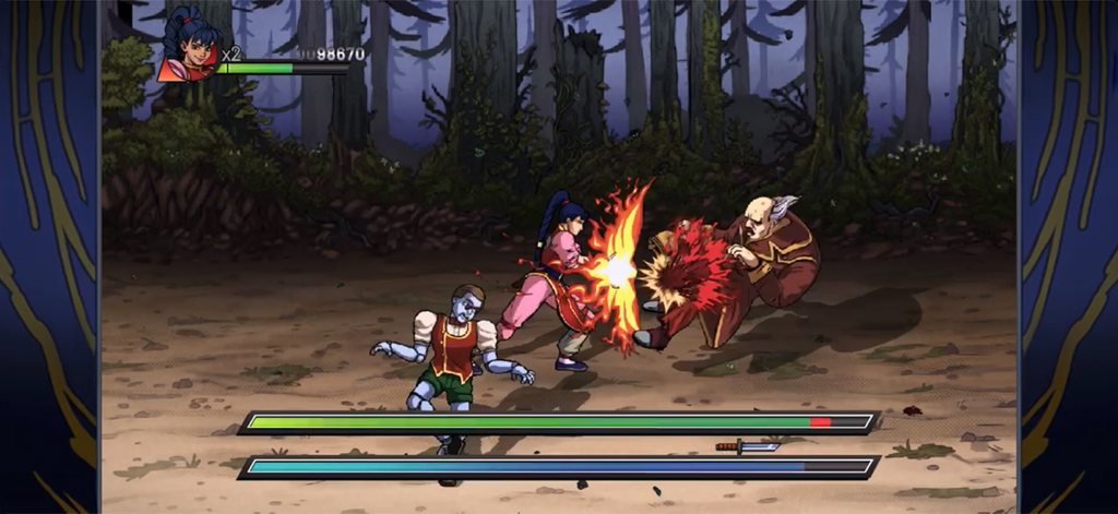 Night Slashers: Remake - Action gameplay from Night Slashers Remake showing a hero performing a flaming special attack against a boss enemy
