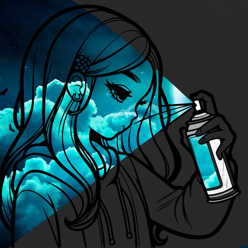 a realistic girl spray painting