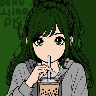 realistic girl drinking realistic boba
