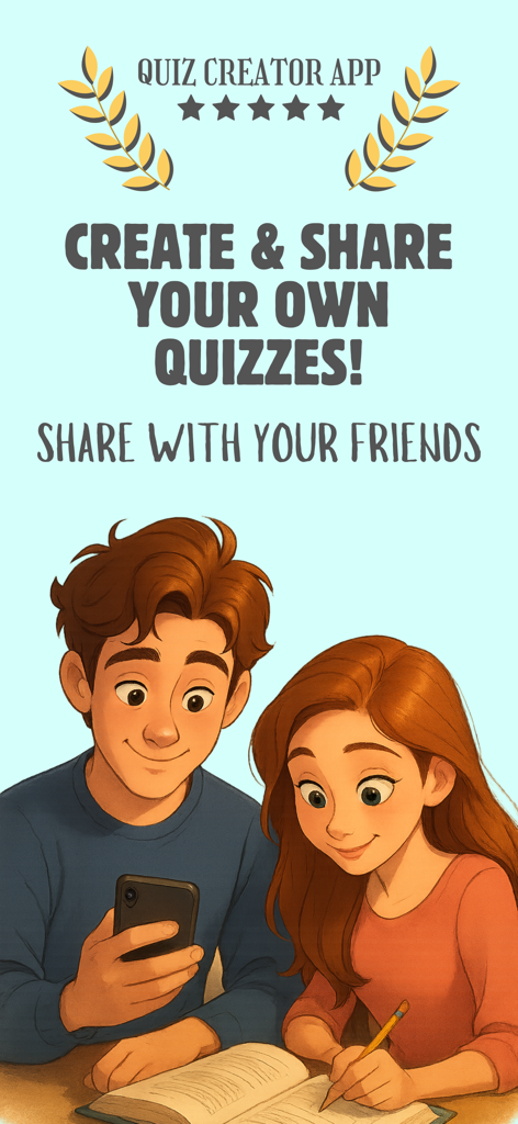 AI Quiz Maker - Test Generator - Due studenti che studiano insieme con uno smartphone e un taccuino che illustrano la funzione di condivisione dei quiz