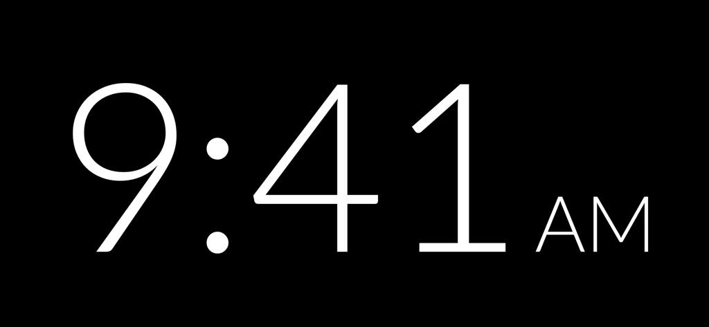 Clock – Simple & Customizable - Una interfaz de reloj digital minimalista de pantalla completa que muestra las 9:41 AM sobre un fondo negro