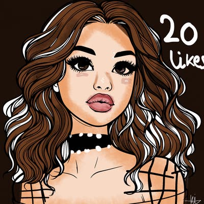 realistic girl with wavy hair and lips