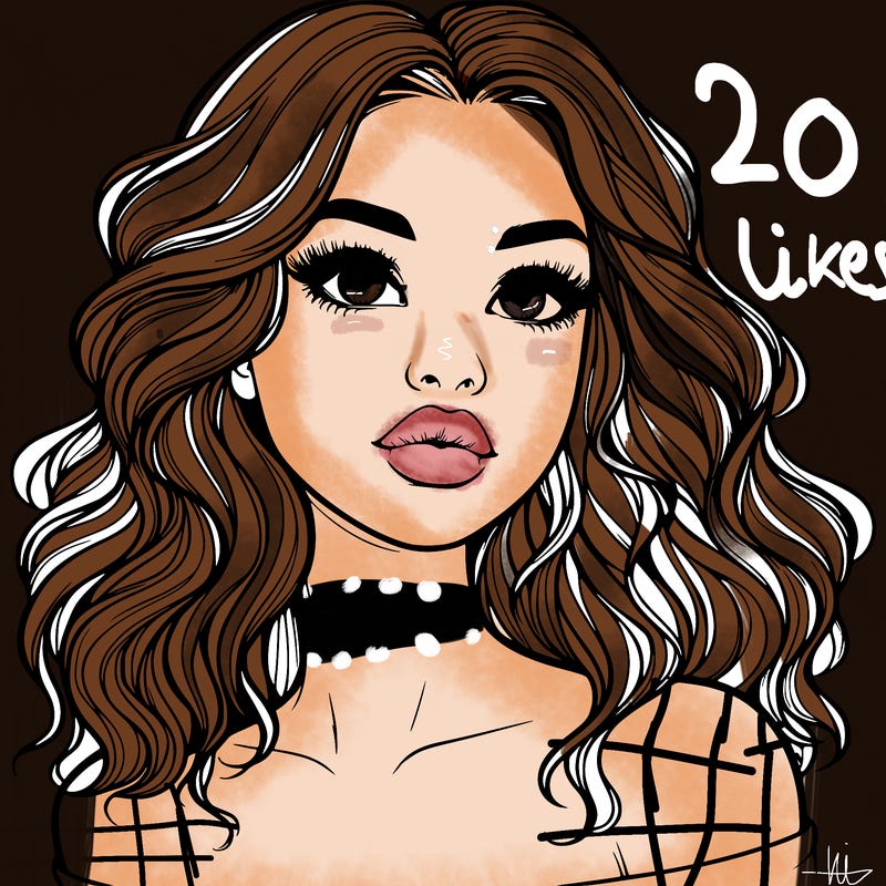 realistic girl with wavy hair and lips