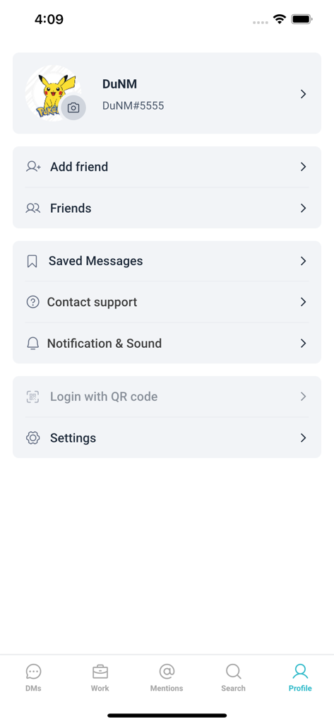 Pancake Work - User profile and settings menu in the Pancake Work mobile app