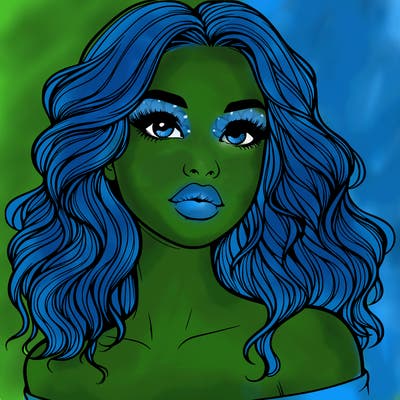 realistic girl with wavy hair and lips