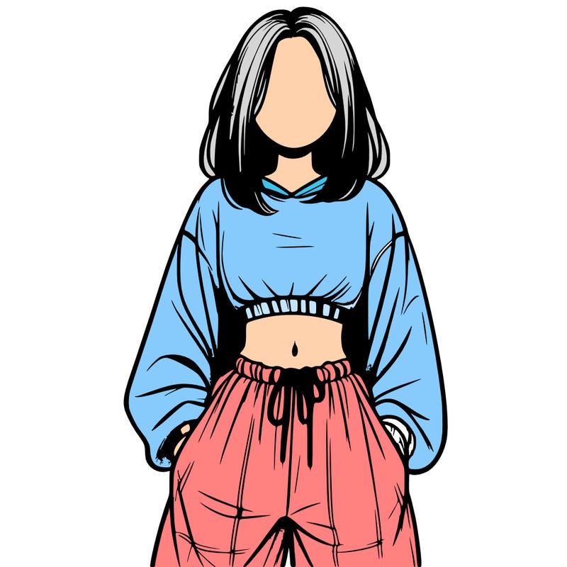 realistic girl faceless with baggy pants and a crop top