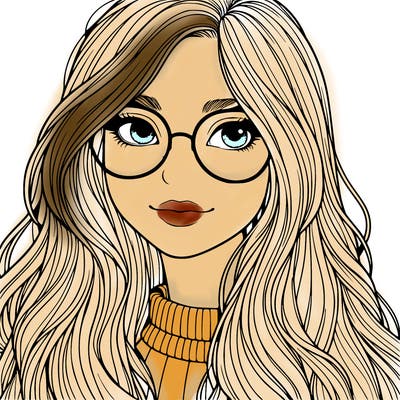 girl with long hair and freckles and glasses realistic