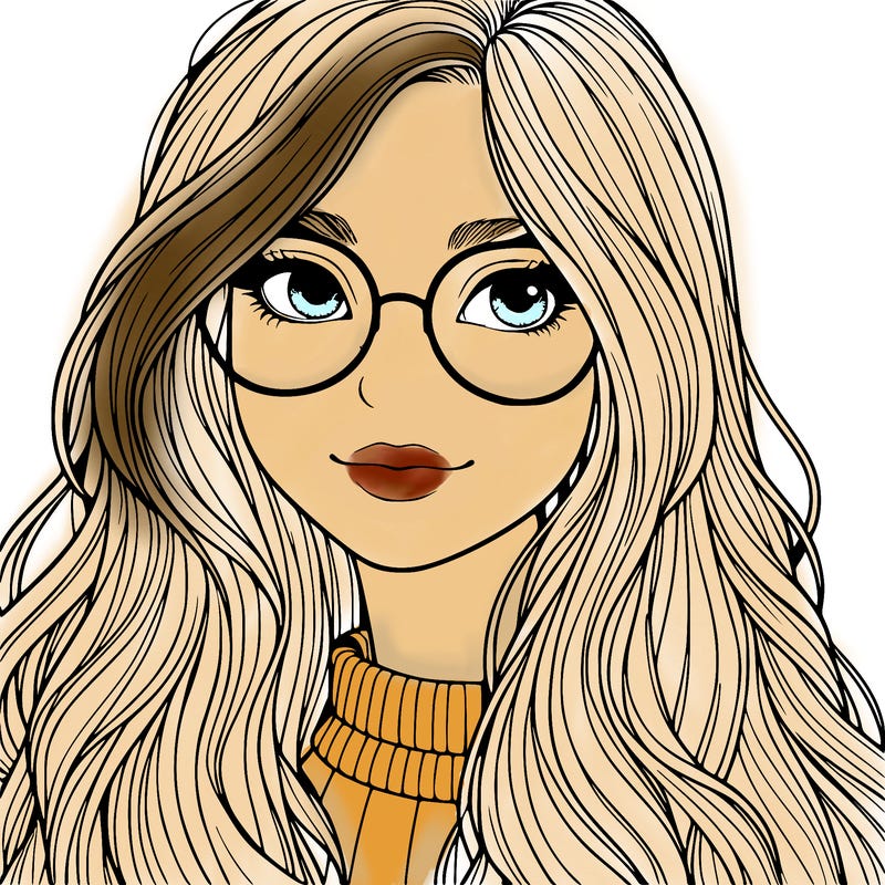 girl with long hair and freckles and glasses realistic