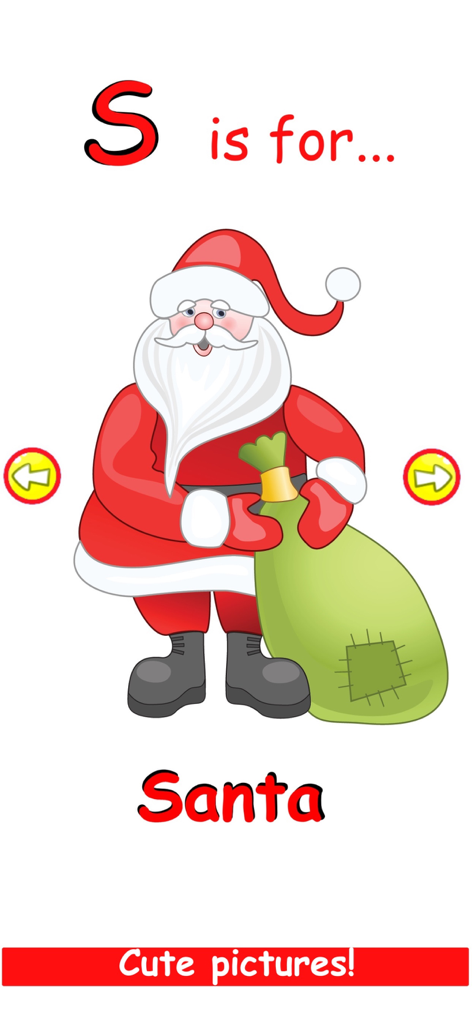 Christmas Train Snowman Games - Christmas ABC book page showing Santa Claus for the letter S