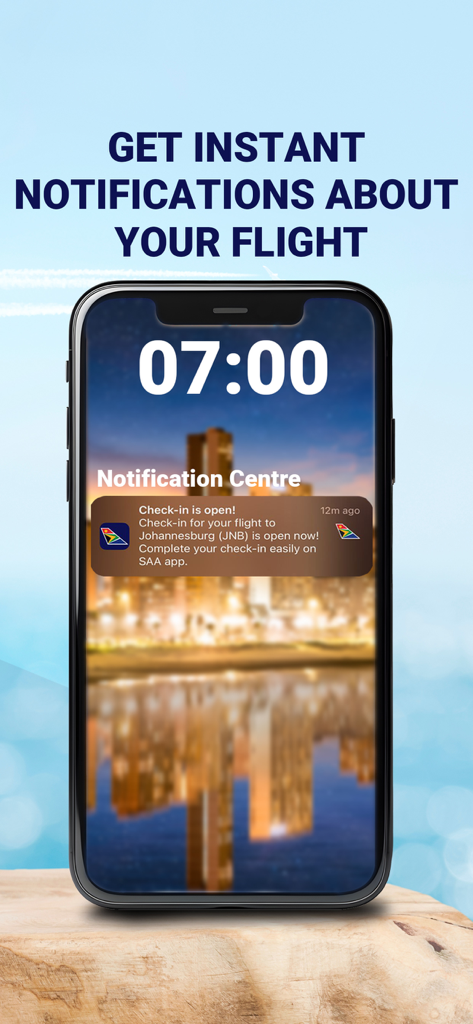 South African Airways - South African Airways app flight notification on a smartphone lock screen
