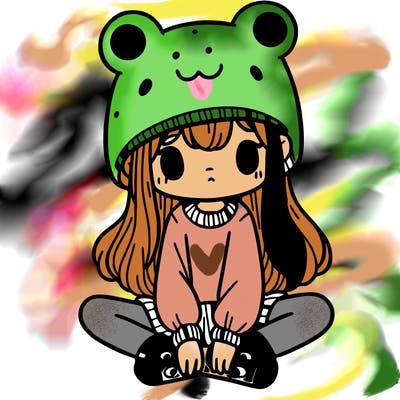 a girl wearing a frog hat and some frog socks