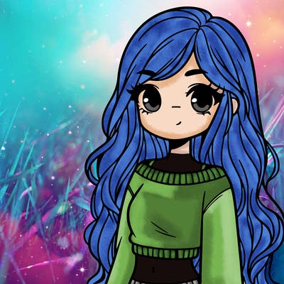 girl with long hair and a crop top with a sweater