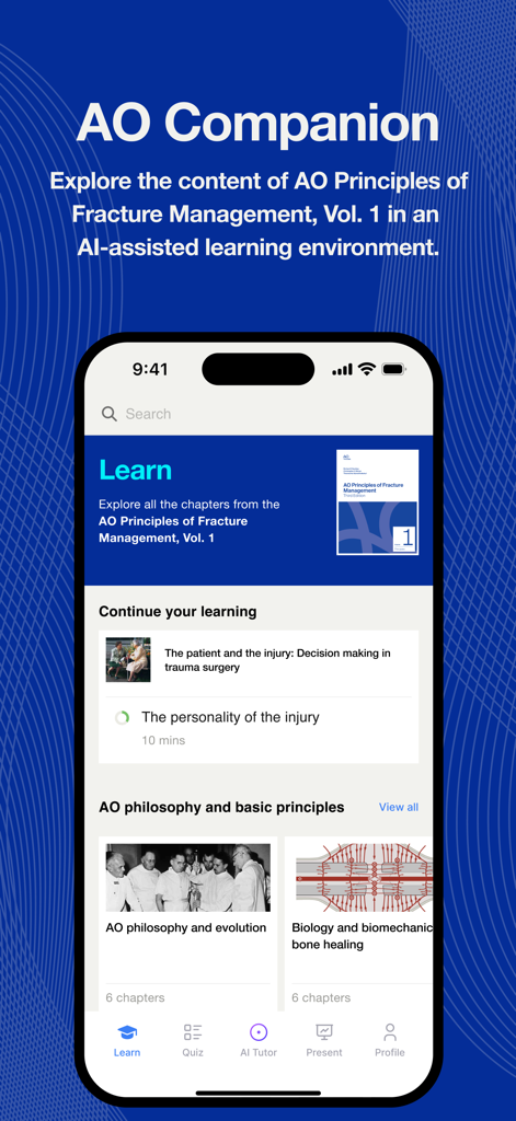AO Companion - AO Companion mobile app dashboard for orthopedic fracture management learning modules