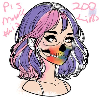 realistic girl with skull