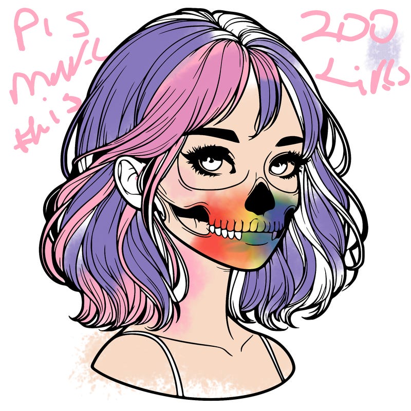 realistic girl with skull