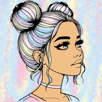realistic girl with buns on the top of her head