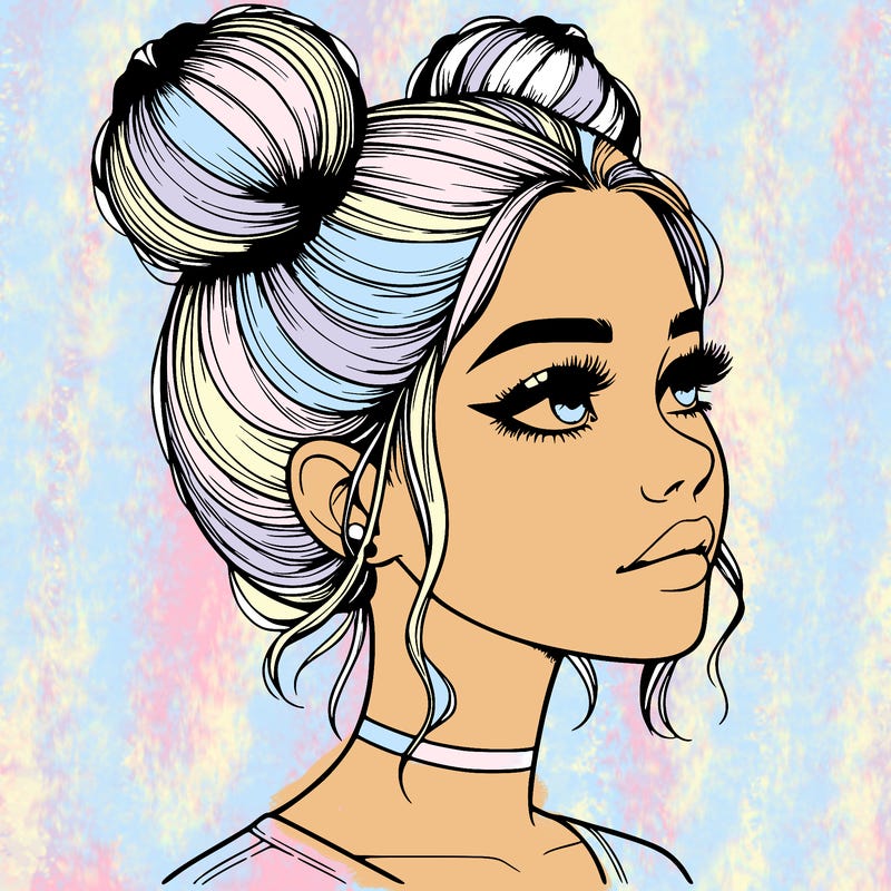 realistic girl with buns on the top of her head