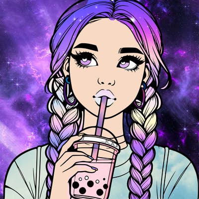 realistic girl with braided hair drinking boba