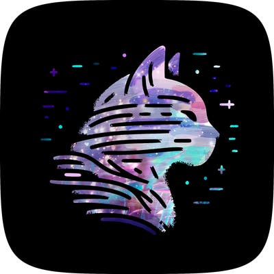 minimalist line art illustration of a cat's profile%2c white on black background%2c textured brush strokes%2c simple%2c elegant.