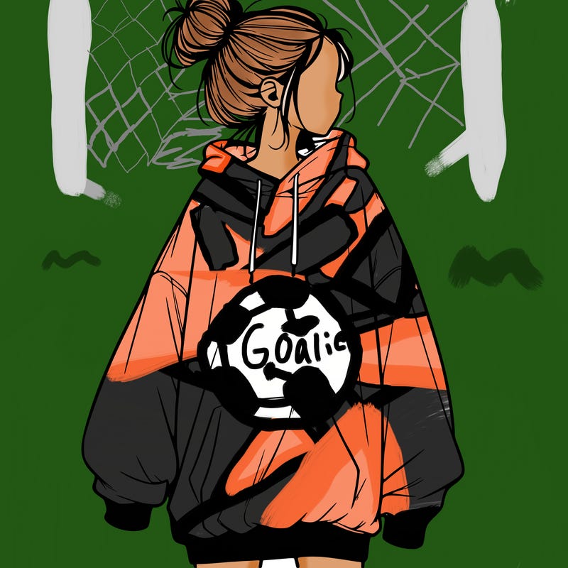 realistic girl with a oversized sweatshirt on and a bun