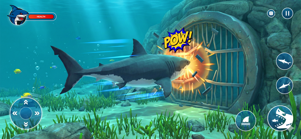 Angry Megalodon Shark Attack - Angry Megalodon shark smashing through a metal gate in an underwater environment