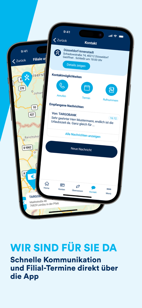 TARGOBANK Banking - TARGOBANK banking app screen showing branch locations and contact options