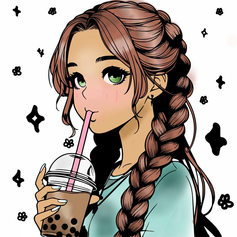 realistic girl with braided hair drinking boba