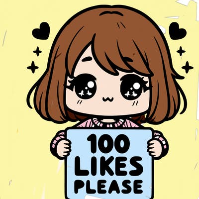 cute girl holding a sign saying 100 likes please