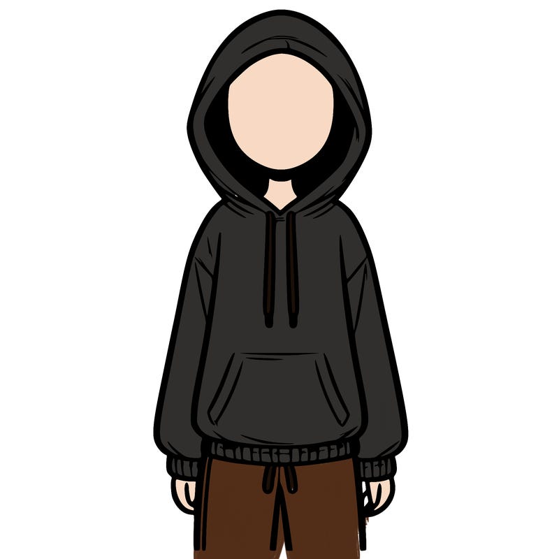 faceless girl in a tracksuit with a hood on and no hair