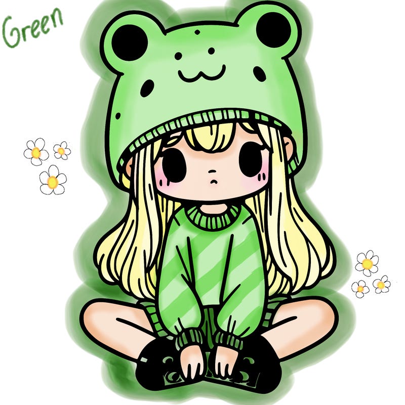 a girl wearing a frog hat and some frog socks