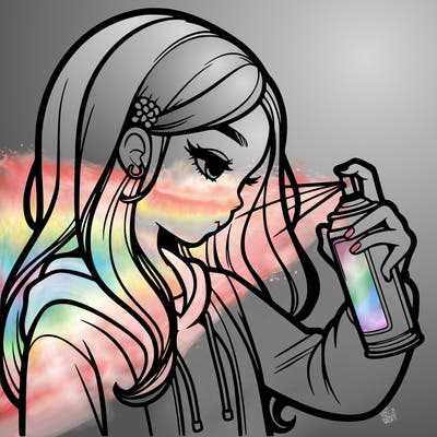 a realistic girl spray painting