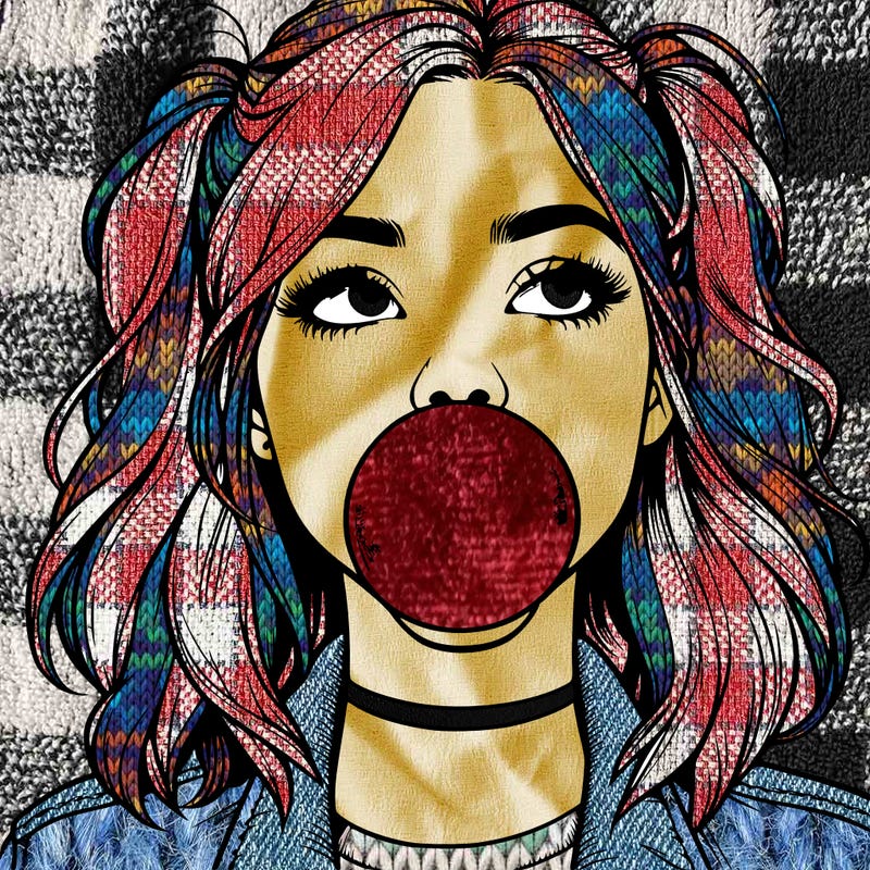 realististic girl blowing bubble -gum