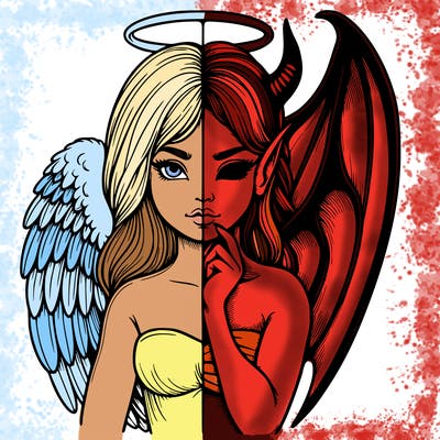 realistic angel half demon