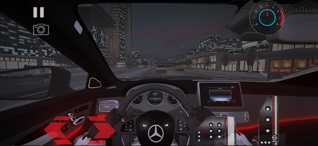 Drift Racing Legends JDM - First person cockpit view of a luxury sports car racing through a city at night