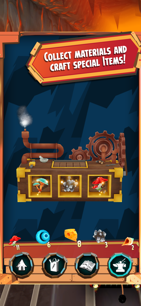 Crafting menu in Hugo Troll Race 2 showing various materials and special items to collect