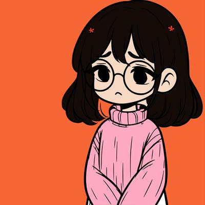 sad girl with glasses in a sweater