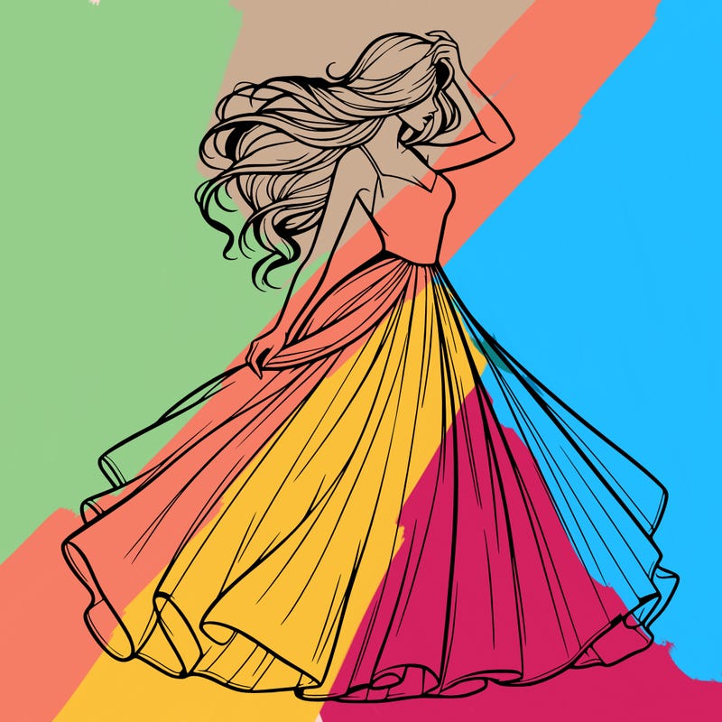 realistic woman with dress flowing in the wind