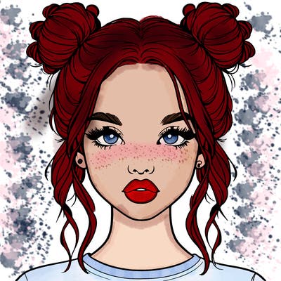 realistic girl with two buns in hair and lips
