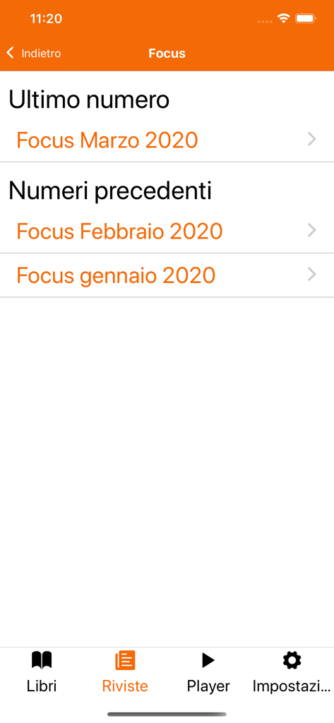 Libro Parlato CILP App - List of Focus magazine issues in the Riviste section of the Libro Parlato CILP app