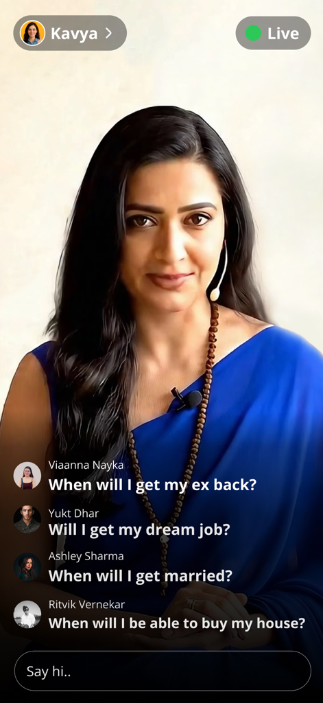 Flute - Love & Life Companion - Una sessione video dal vivo sull'app Flute in cui un consulente esperto risponde alle domande degli utenti su amore, carriera e matrimonio tramite chat.