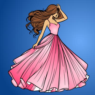 realistic woman with dress flowing in the wind