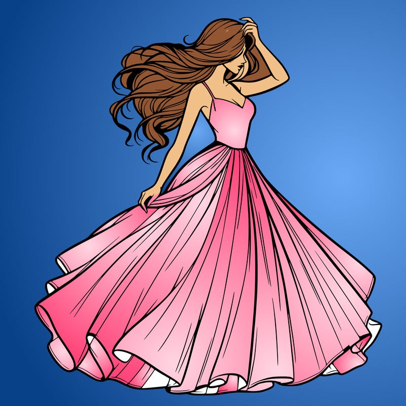 realistic woman with dress flowing in the wind