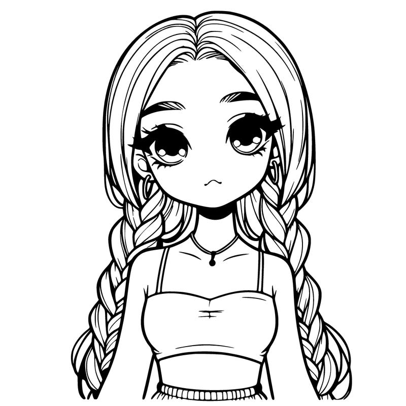 realistic girl in a crop top with braided hair